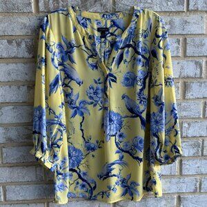 Talbots 3/4 Sleeve Split V-Neck Popover Floral Half Button Blouse Women's Size M